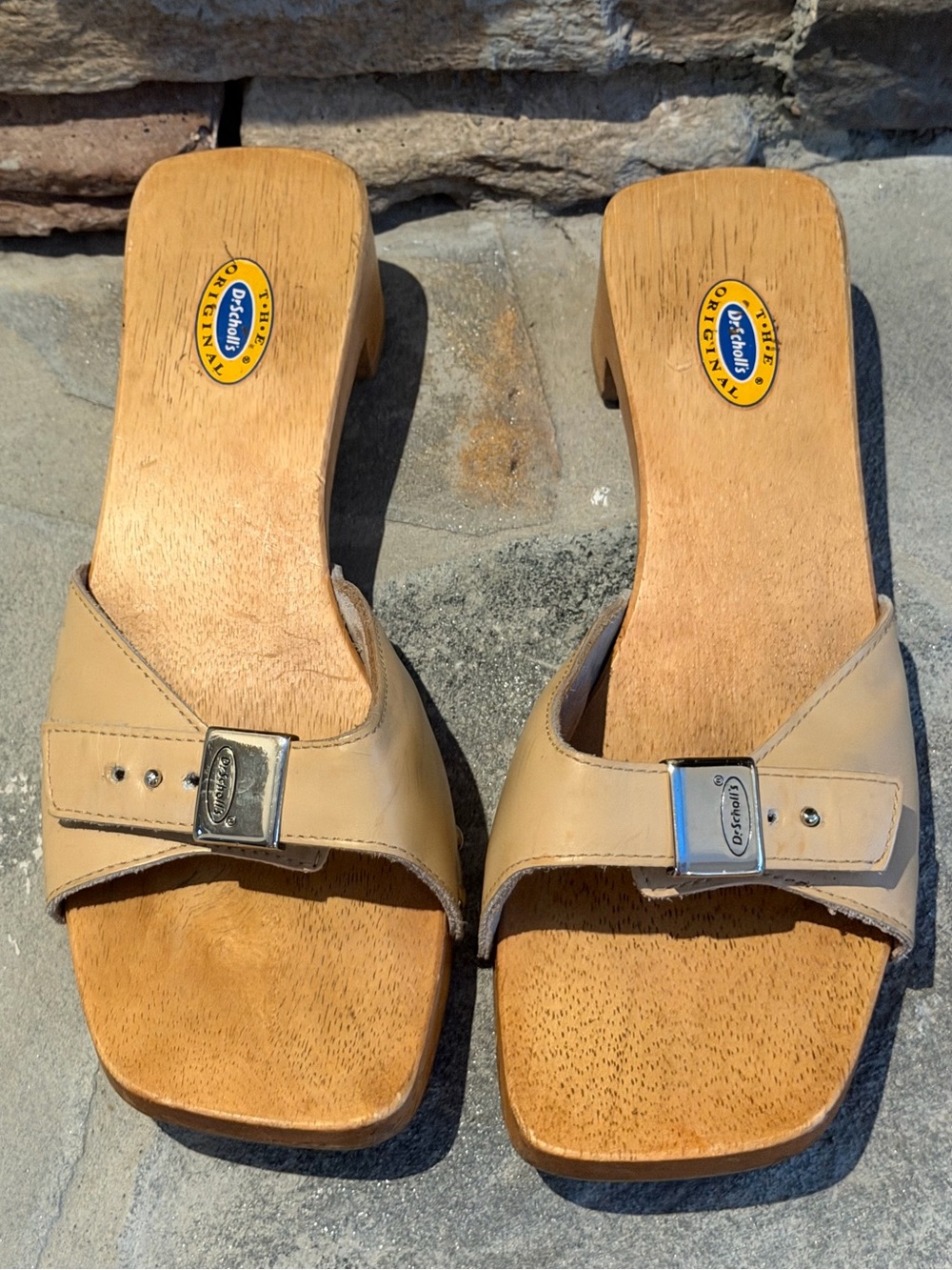 Vintage Dr. Scholl's Exercise Sandals The Original Wooden Slide Sandal Tan 7 M